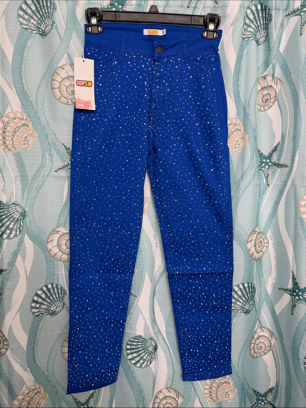 Royal Blue Skinny Jeans with Crystal Details by